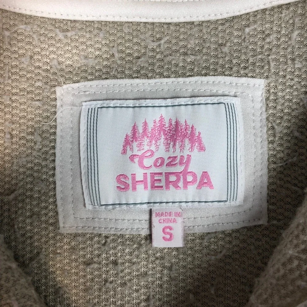 Cozy Sherpa Pullover Fleece Jacket‎ White Cream Size S Pockets Quarter Zip